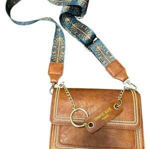 Shantel Katie Paris Brown Crossbody Bag, Guiter Strap Crossbody Chain, NWOT